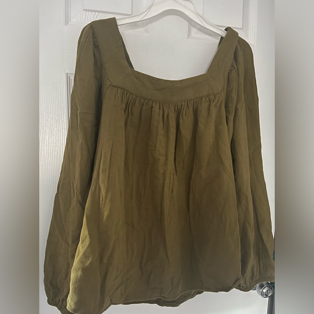 Olive green cotton peasant top